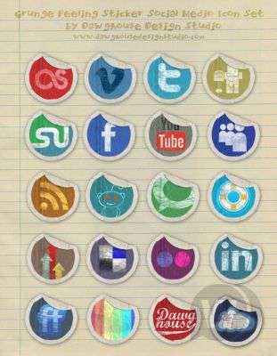 Иконки - Grunge Peeling Stickers Social Media Icons