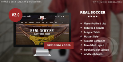 Real Soccer v2.4.2 - шаблон для спортивных клубов WordPress