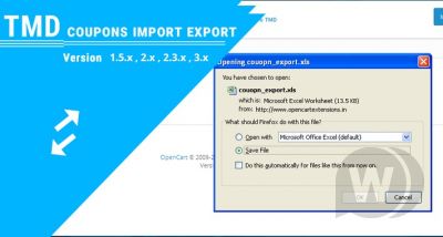Coupon Import Export (1.5.x, 2.x & 3.x) - импорт и экспорт купонов для OpenCart