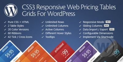 CSS3 Responsive WordPress Compare Pricing Tables v11.0 - таблицы цен WordPress