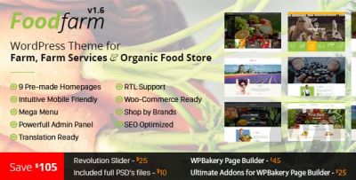 FoodFarm v1.8.4 - тема WordPress для фермы, фермерских услуг и магазина экологически чистых продуктов