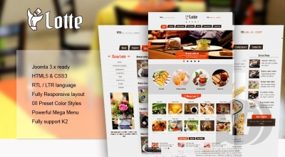 SJ Lotte v3.9.6 - шаблон Joomla для ресторана, отеля или туризма