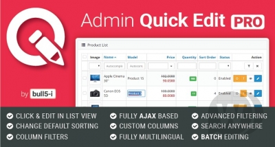 Admin Quick Edit PRO 6.2.0 - массовое редактирование элементов OpenCart