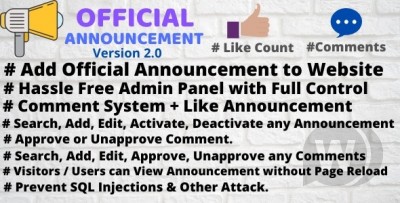 Official Announcement Snippet with Admin Panel 2.0