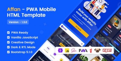 Affan v1.3 - PWA Mobile HTML шаблон