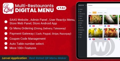 Chef v8.0 - Multi-restaurant Saas - Contact less Digital Menu Admin Panel with - React Native App